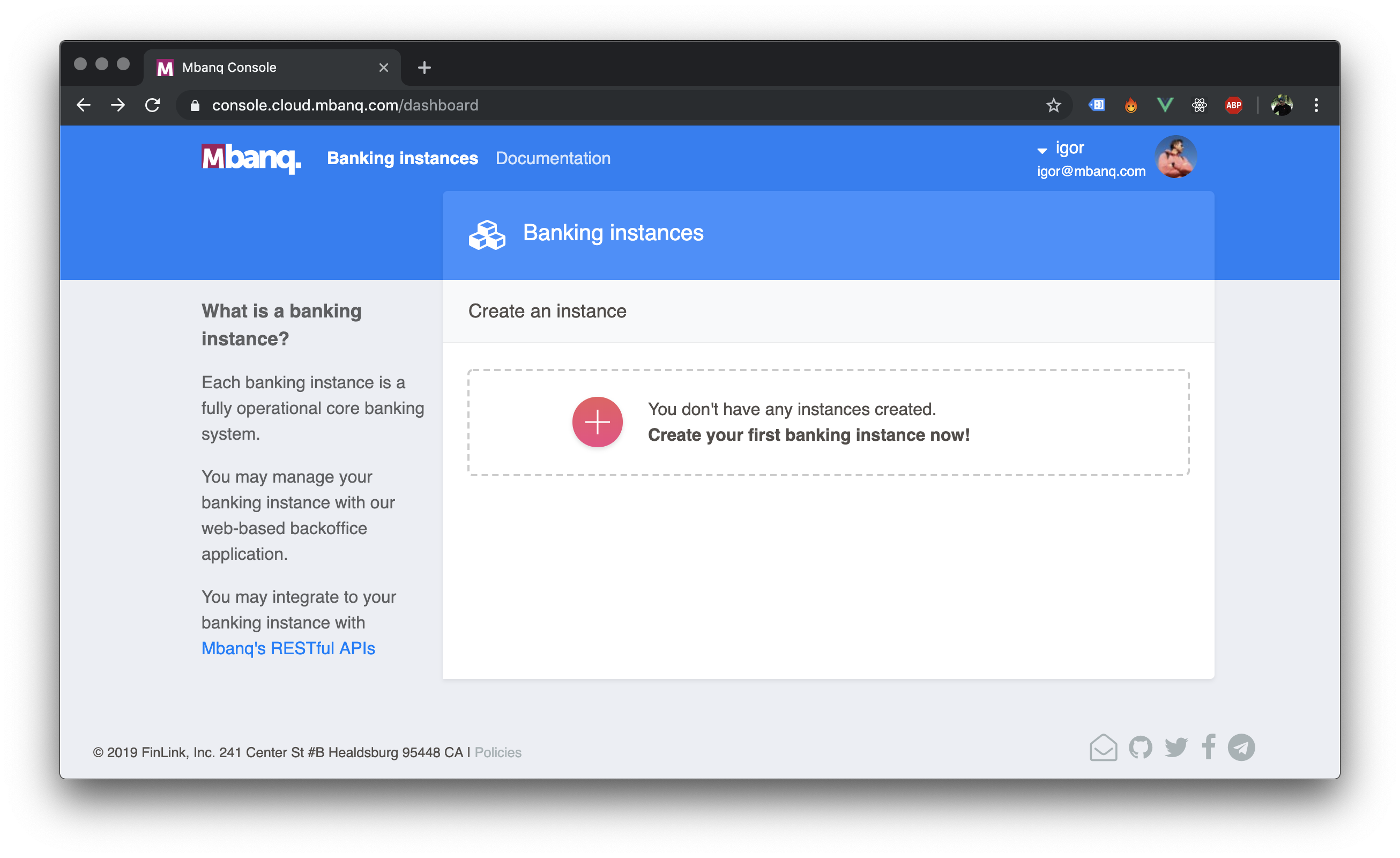 New banking instance